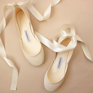 Handmade ivory ballet leather wedding shoes